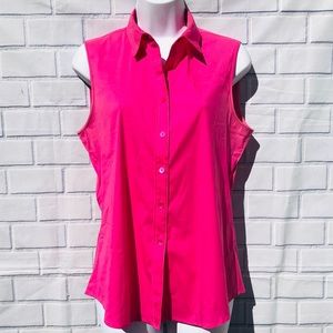 Theory Button Down MEDIUM Sleeveless Hot Pink Top